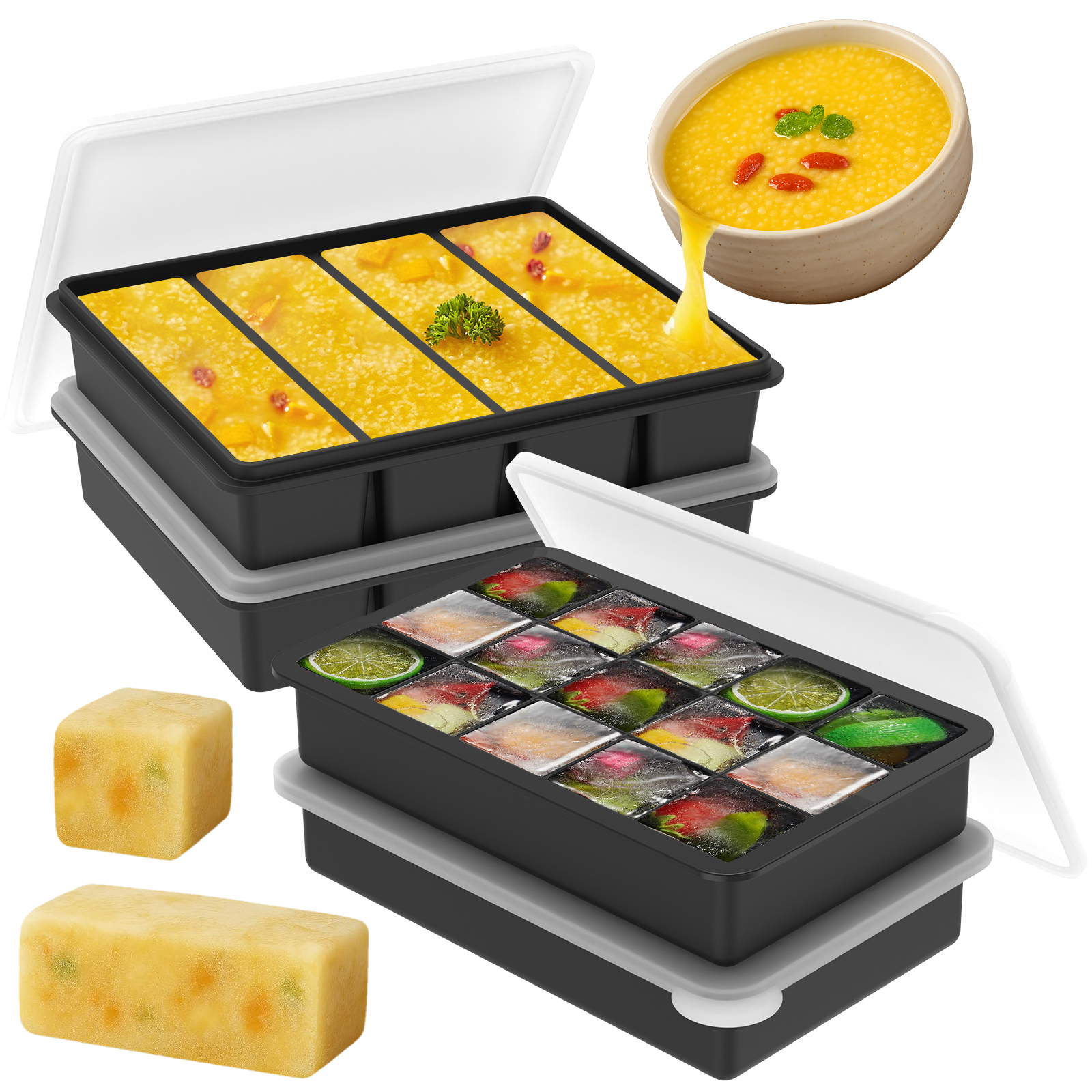 Meal Prep Jars With Lids - 4 Pack Silicone Freezer Tray with