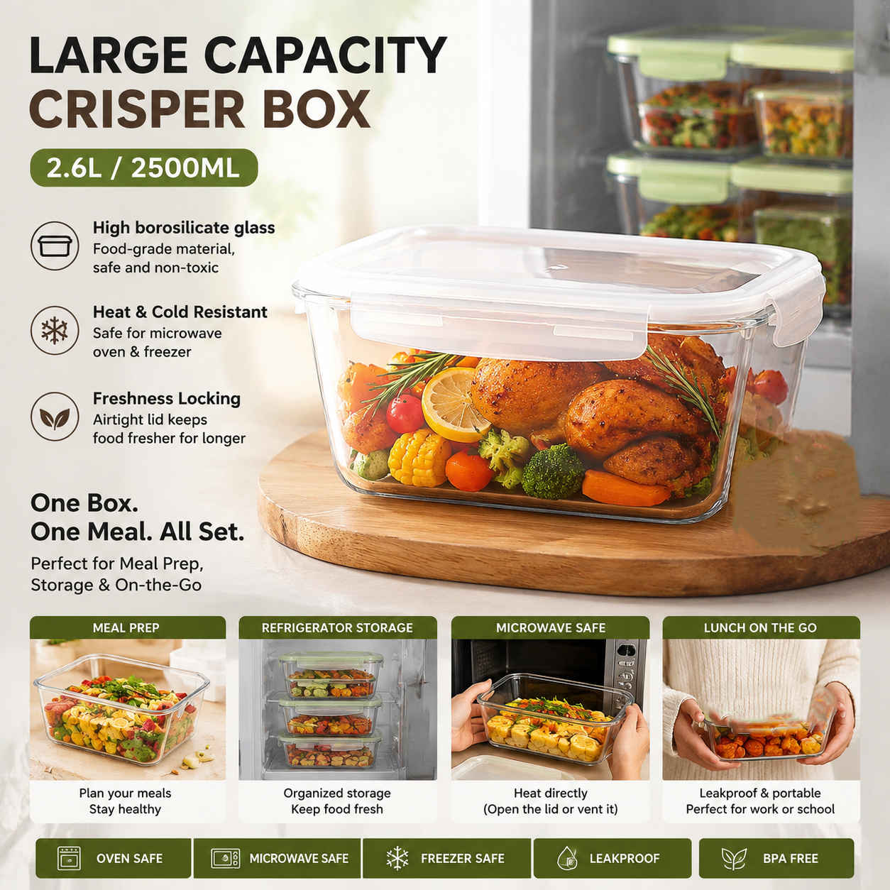 Meal Prep Box - Large Capacity Glass Food Storage Container