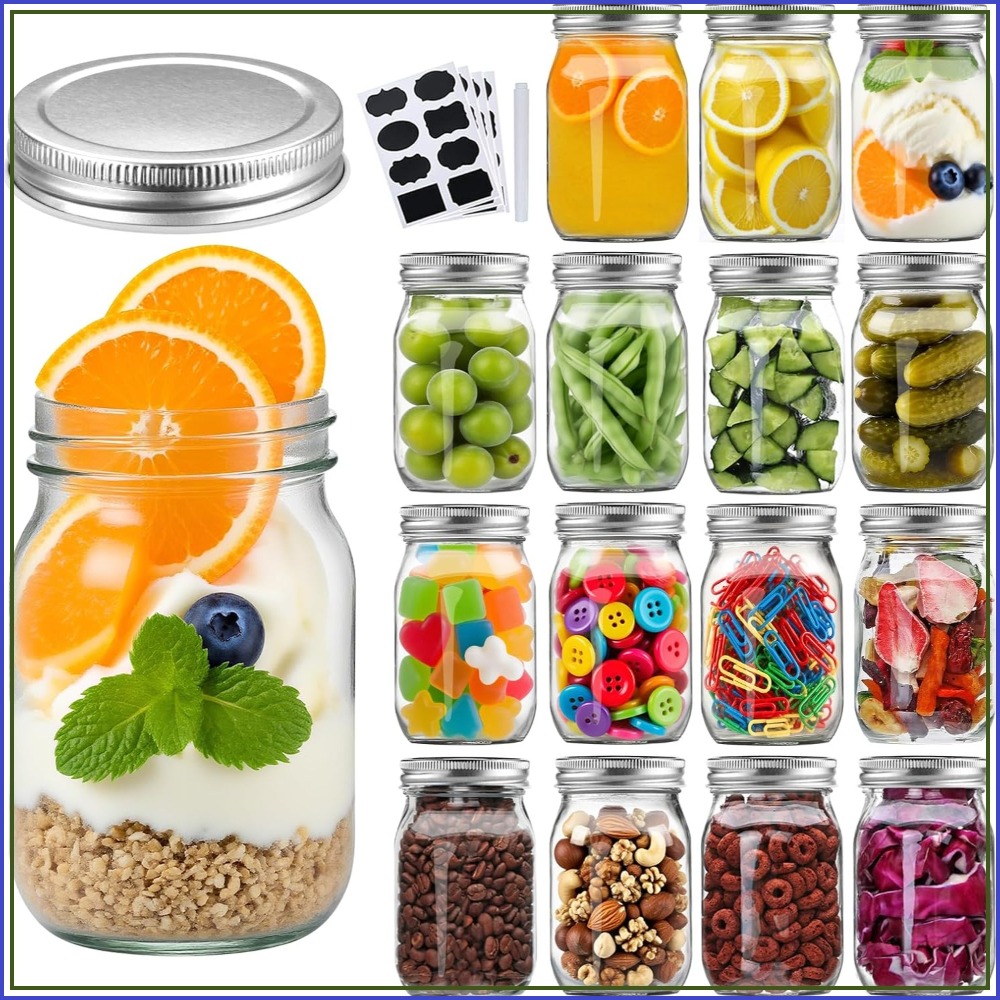 Meal Prep Jars With Lids - 16 Pack 16oz Glass Mason Jars