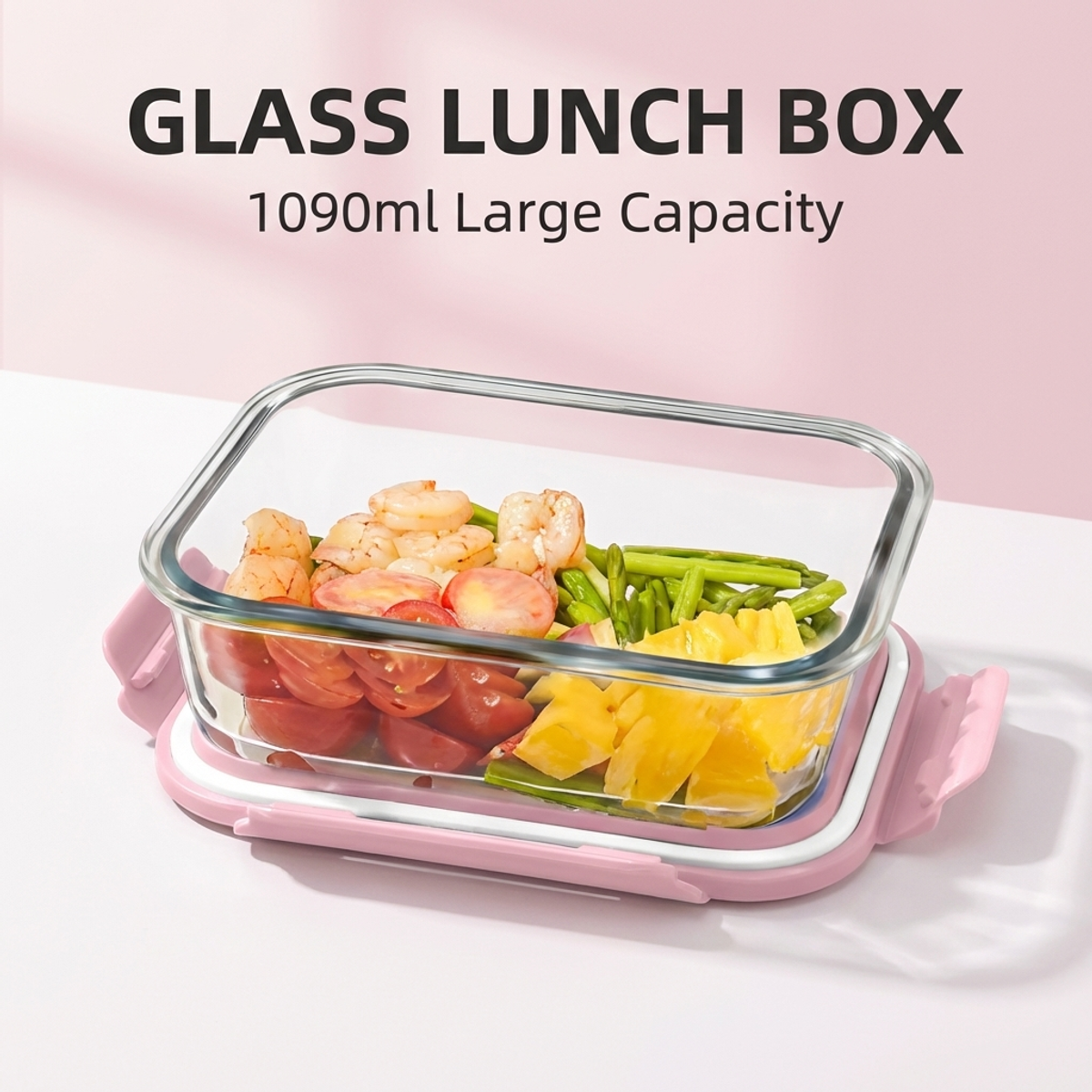 Meal Prep Easy Healthy - Portable Pink Glass Meal Prep Bowl–Large