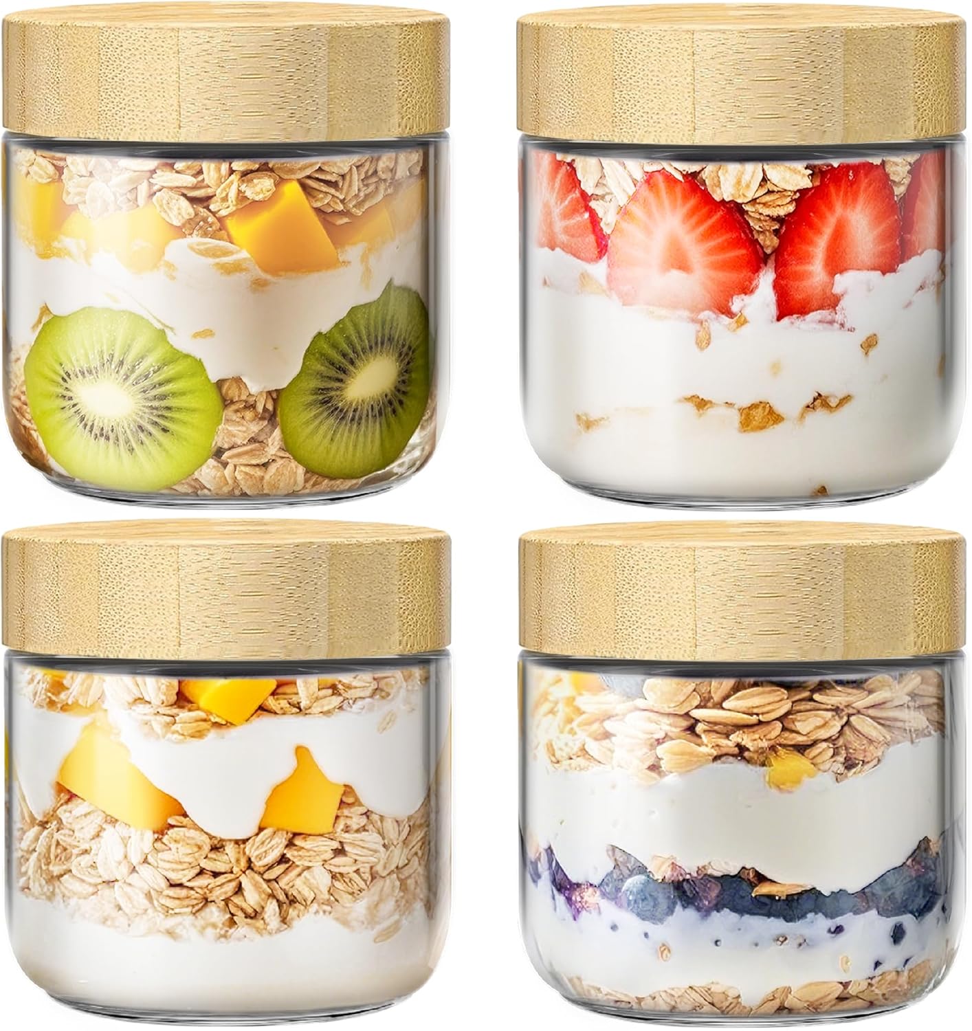 Meal Prep Jars With Lids - 4 Pack 10oz Overnight Oats Containers