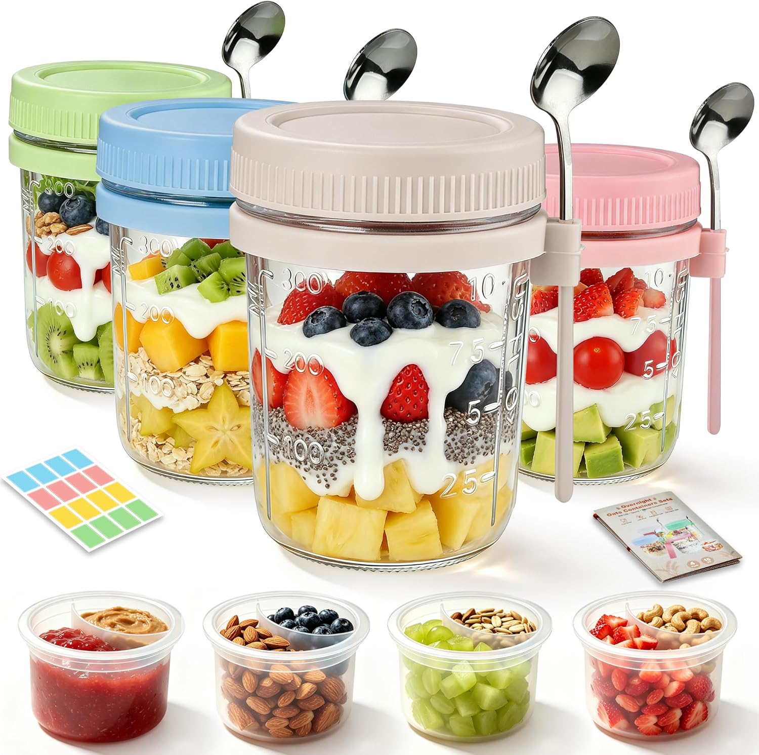 4Pcs Overnight Oats Containers - Meal Prep Jars With Lids avaliação e preço