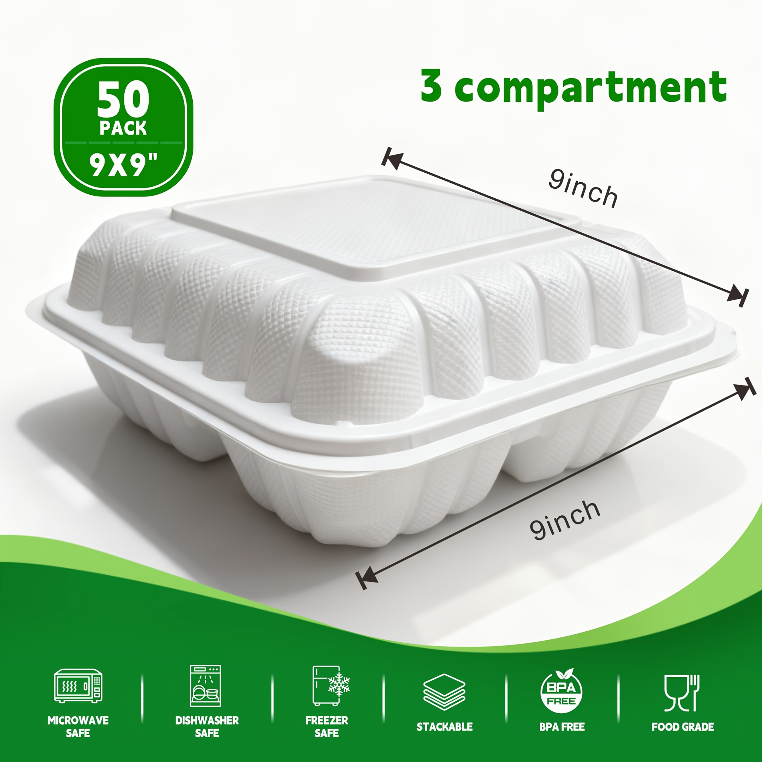 50-Pack 9x9 Inch 3-Section Cla - Meal Prep No Microwave avaliação e preço