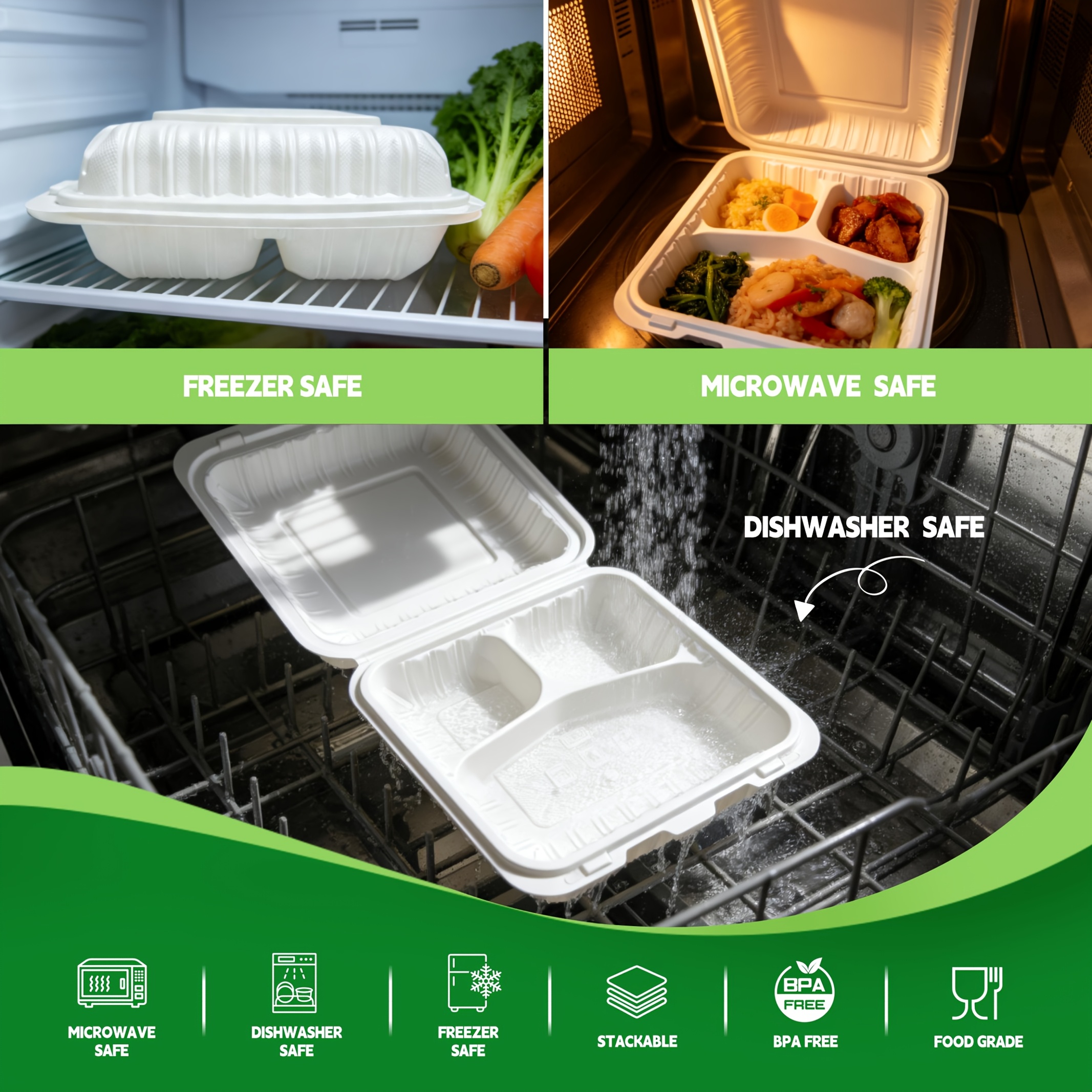 50-Pack 9x9 Inch 3-Section Cla - Meal Prep No Microwave avaliação e preço