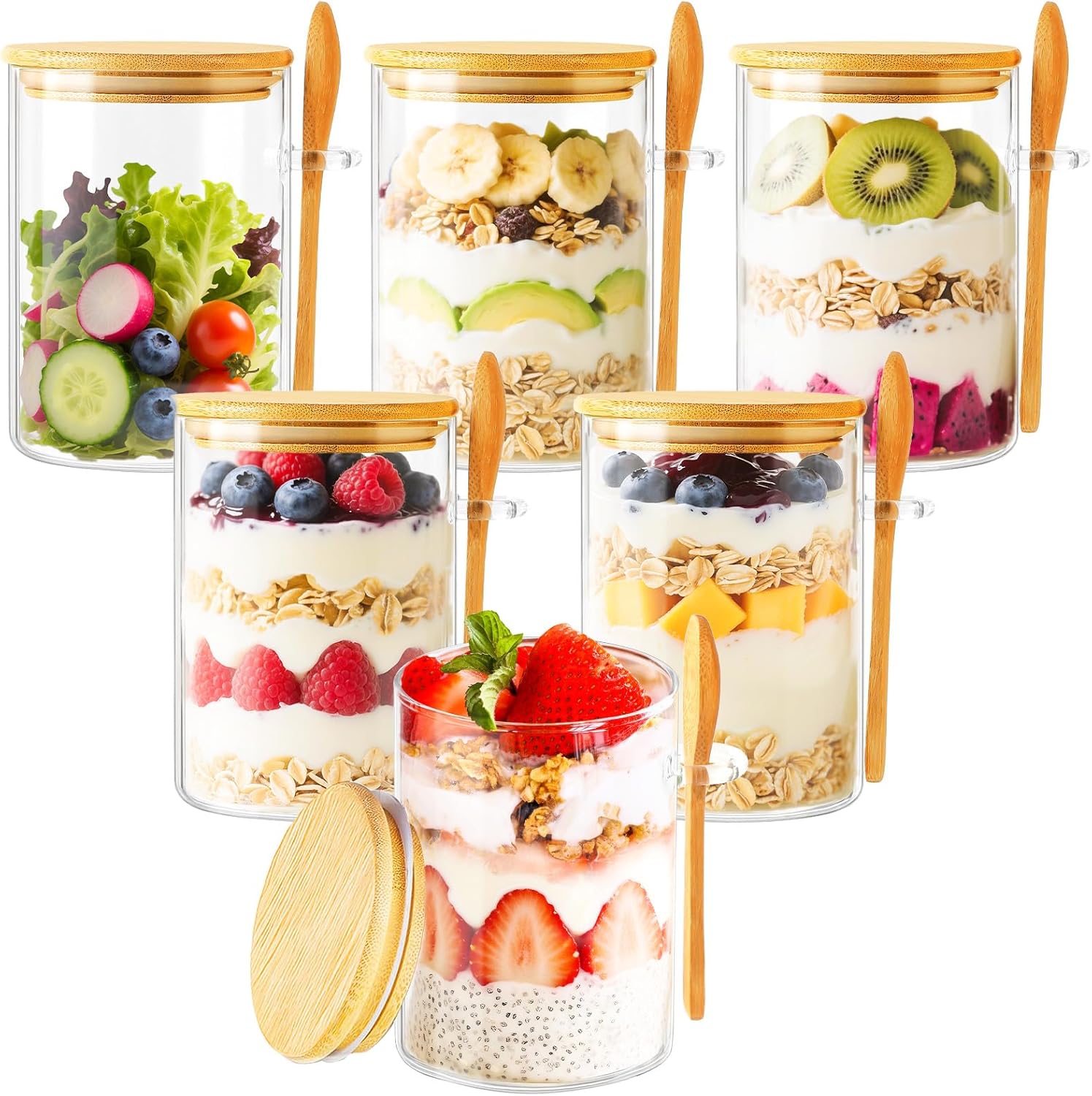 6 Pack Overnight Oats Containe - Meal Prep Jars With Lids avaliação e preço