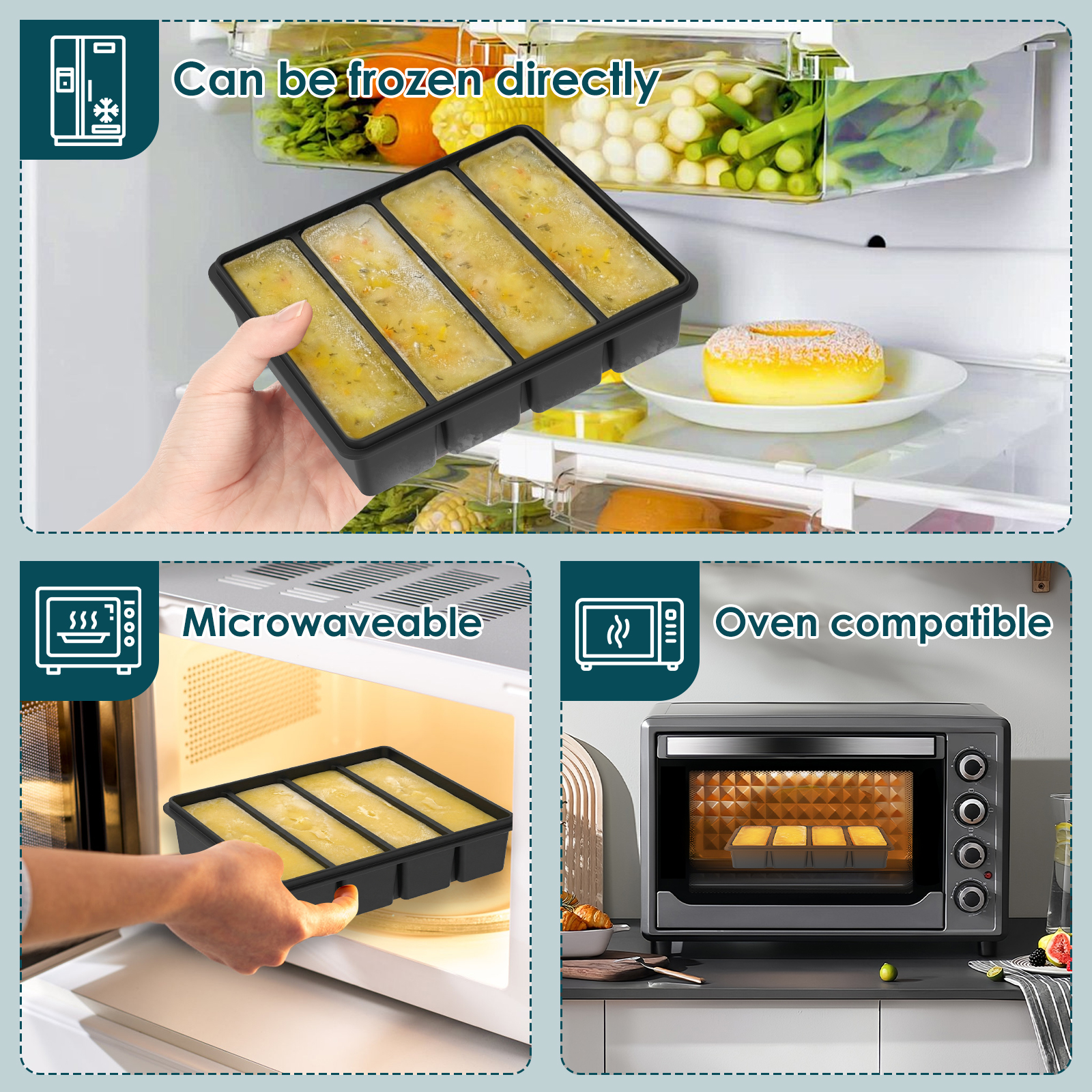 4 Pack Silicone Freezer Tray w - Meal Prep Jars With Lids avaliação e preço
