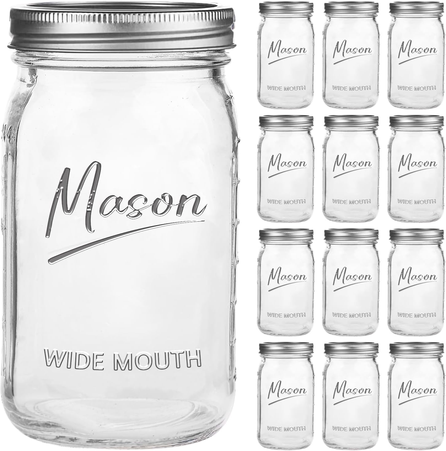 Jars 32 oz,12 Pack Quart Wide  - Meal Prep Jars With Lids avaliação e preço