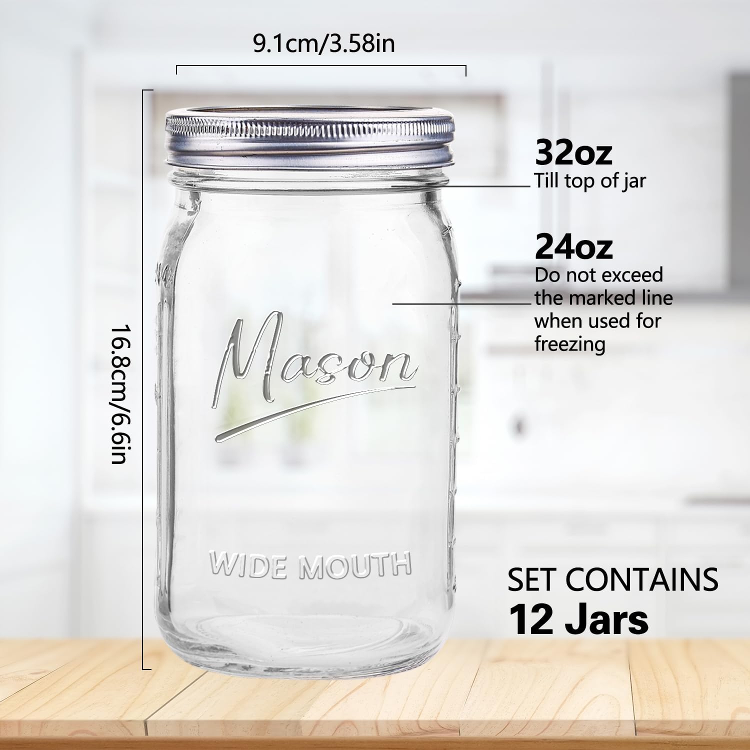 Jars 32 oz,12 Pack Quart Wide  - Meal Prep Jars With Lids avaliação e preço