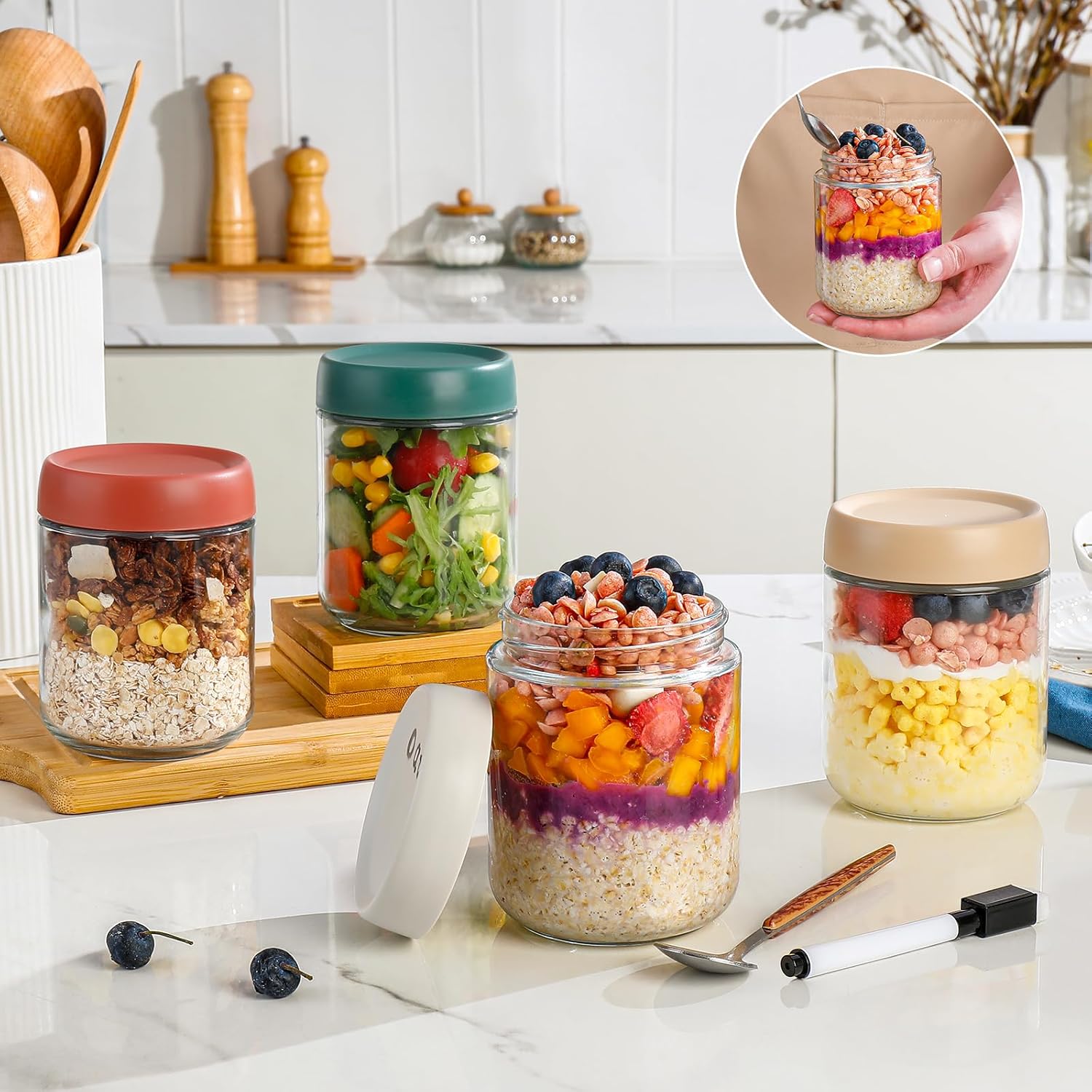 Glass Overnight Oats Container - Meal Prep Jars With Lids avaliação e preço