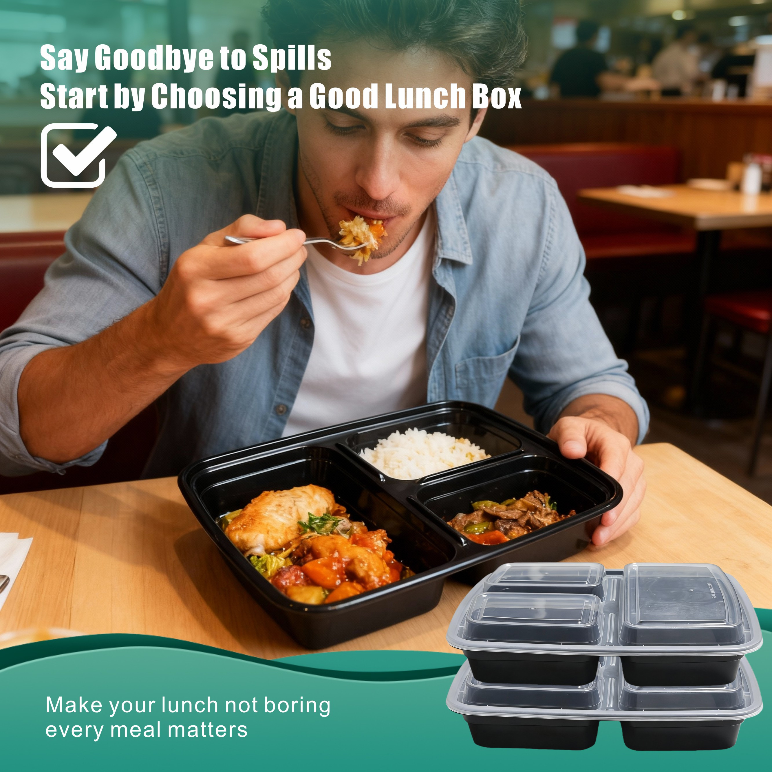 100-Piece 39oz Black 3-Section - Meal Prep No Microwave avaliação e preço