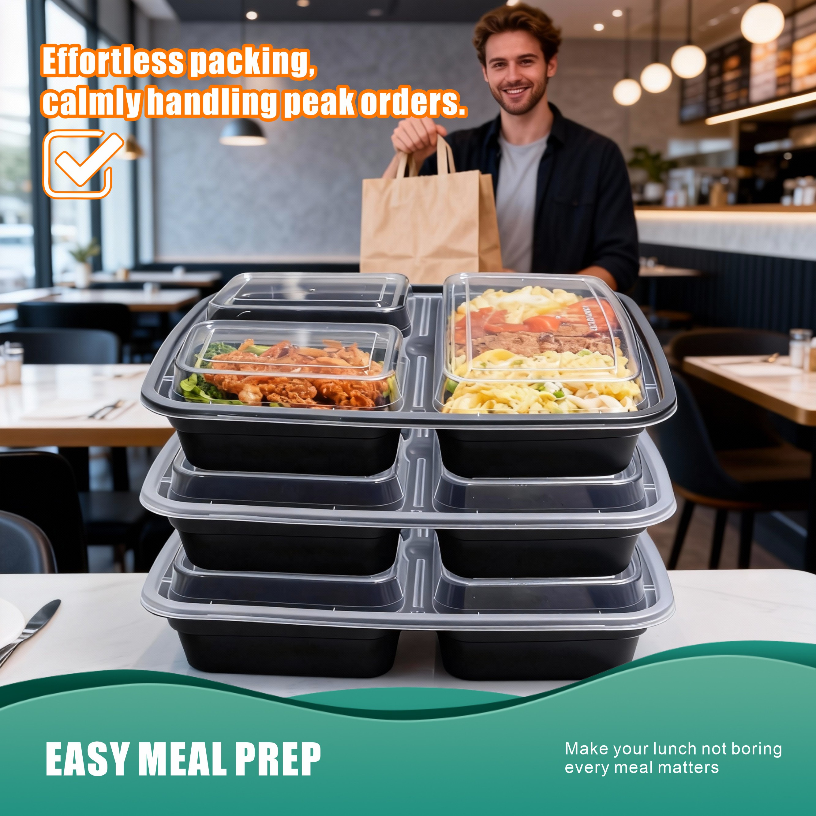 100-Piece 39oz Black 3-Section - Meal Prep No Microwave avaliação e preço