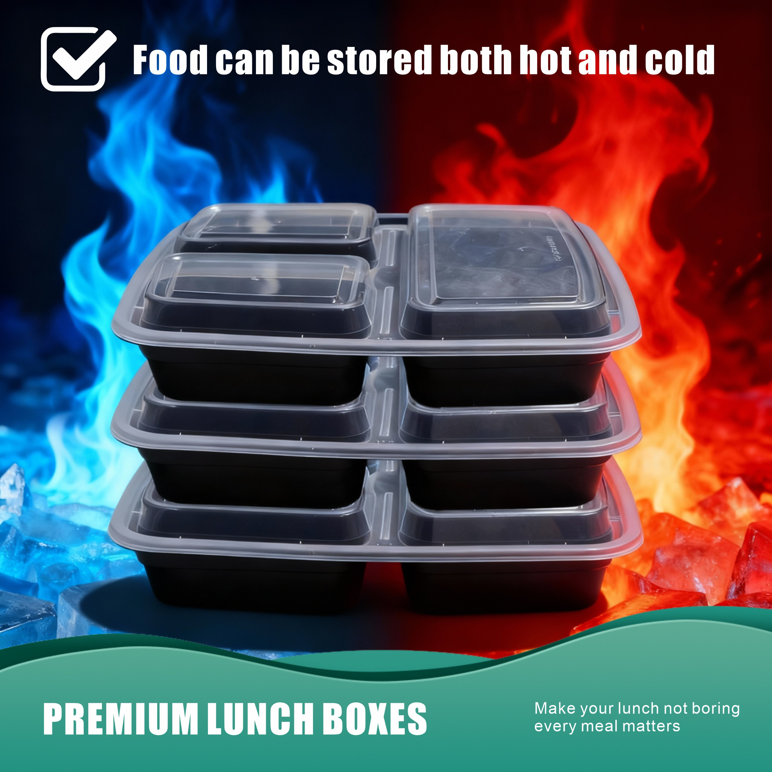 100-Piece 39oz Black 3-Section - Meal Prep No Microwave avaliação e preço