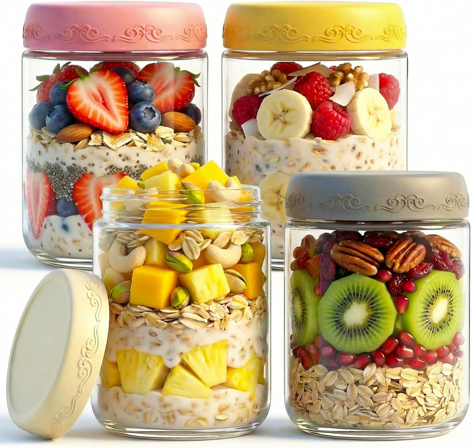 16 OZ 4Pack, Overnight Oats Ja - Meal Prep Jars With Lids avaliação e preço