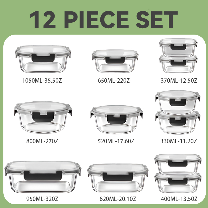 12pcs Glass Lunch Box Food Sto - Meal Prep No Microwave avaliação e preço