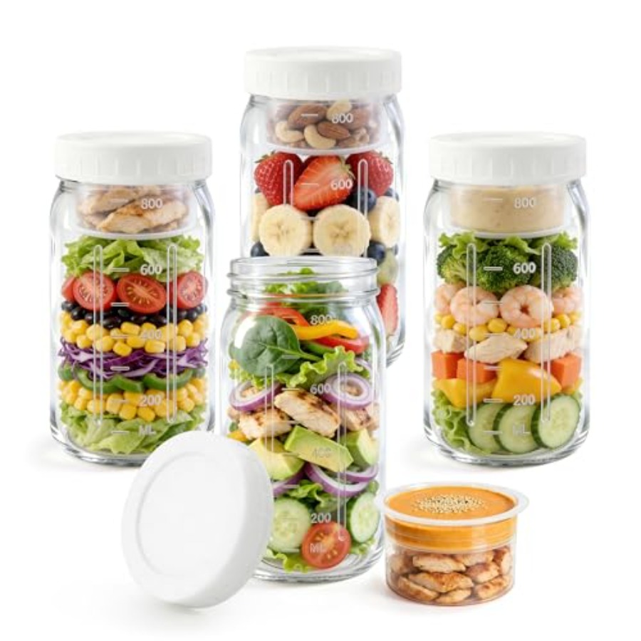 4Pack Glass Salad Jars with li - Meal Prep Jars With Lids avaliação e preço