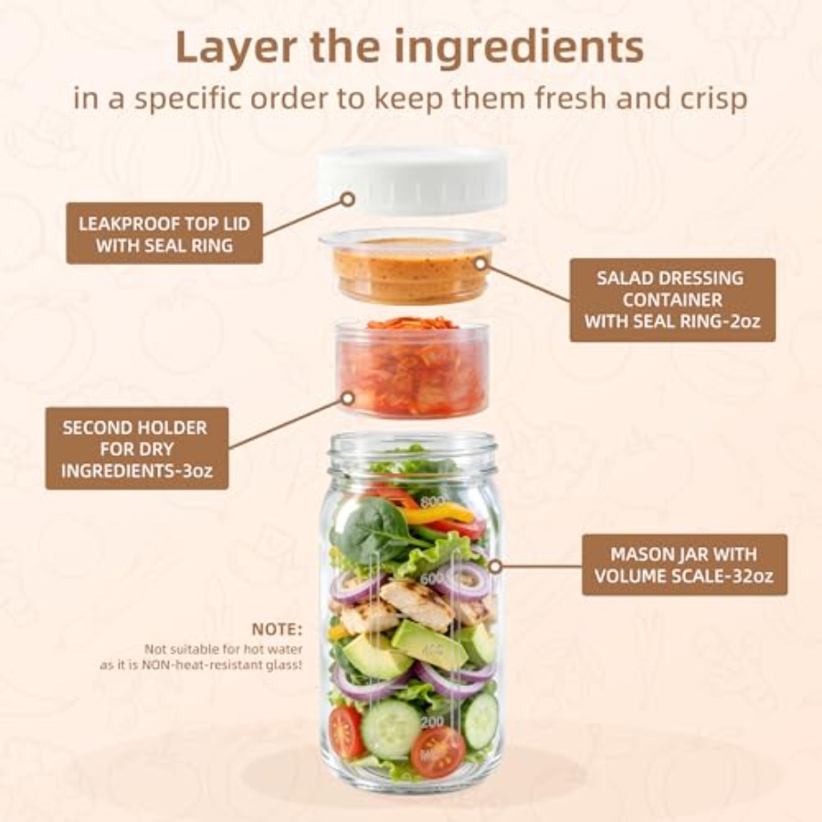 4Pack Glass Salad Jars with li - Meal Prep Jars With Lids avaliação e preço