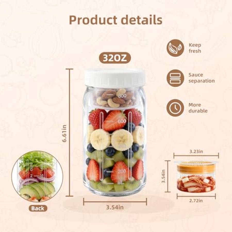 4Pack Glass Salad Jars with li - Meal Prep Jars With Lids avaliação e preço