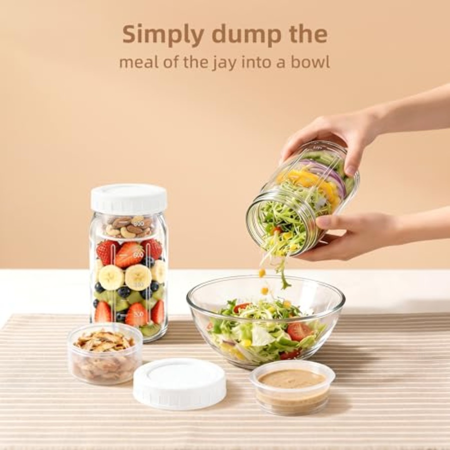 4Pack Glass Salad Jars with li - Meal Prep Jars With Lids avaliação e preço