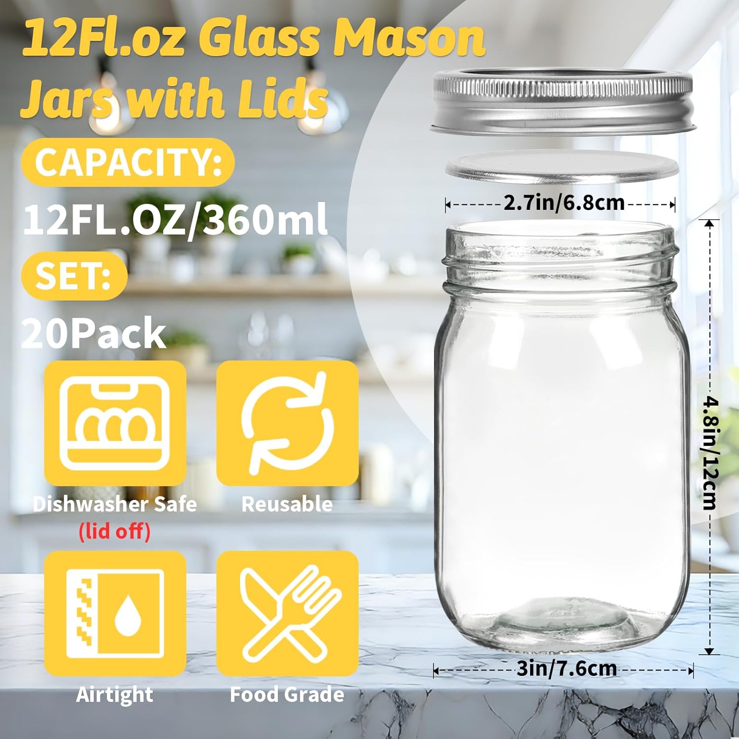 12 oz    Jars with Lids 20 Pac - Meal Prep Jars With Lids avaliação e preço