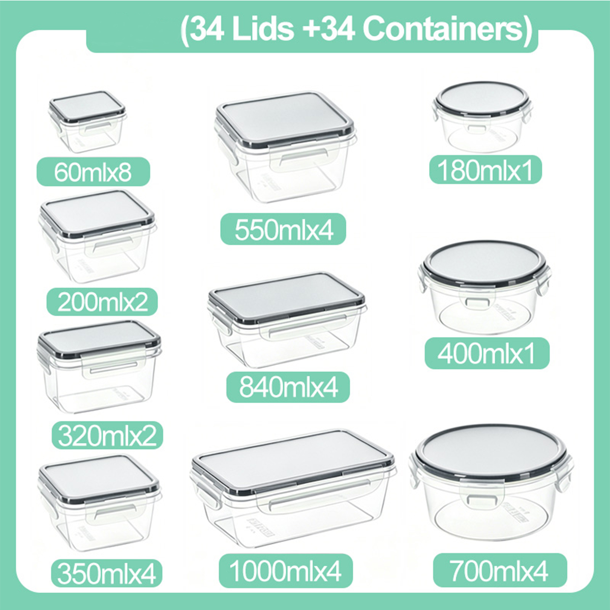 34PCS-Assorted Size Airtight F - Meal Prep Box avaliação e preço